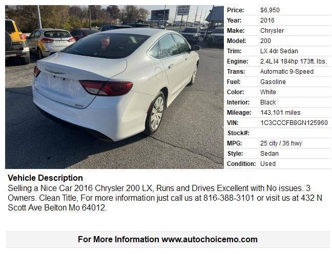 2016 Chrysler 200 LX