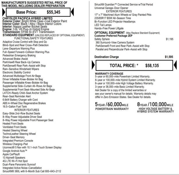 2023 Chrysler Pacifica Plug-In Hybrid Limited