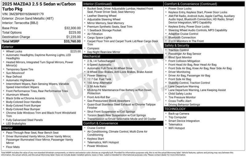 2025 Mazda Mazda3 Sedan 2.5 Carbon Turbo
