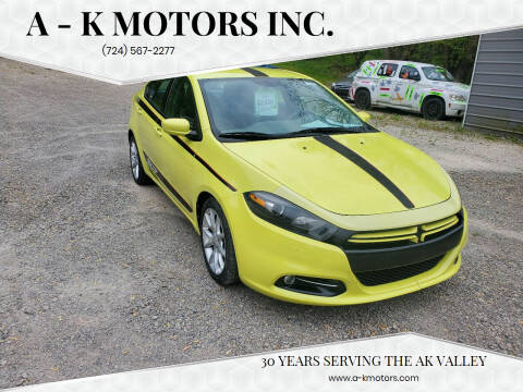 2013 Dodge Dart for sale at A - K Motors Inc. in Vandergrift PA