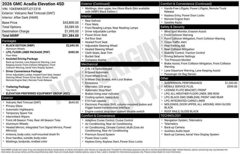 2026 GMC Acadia Elevation