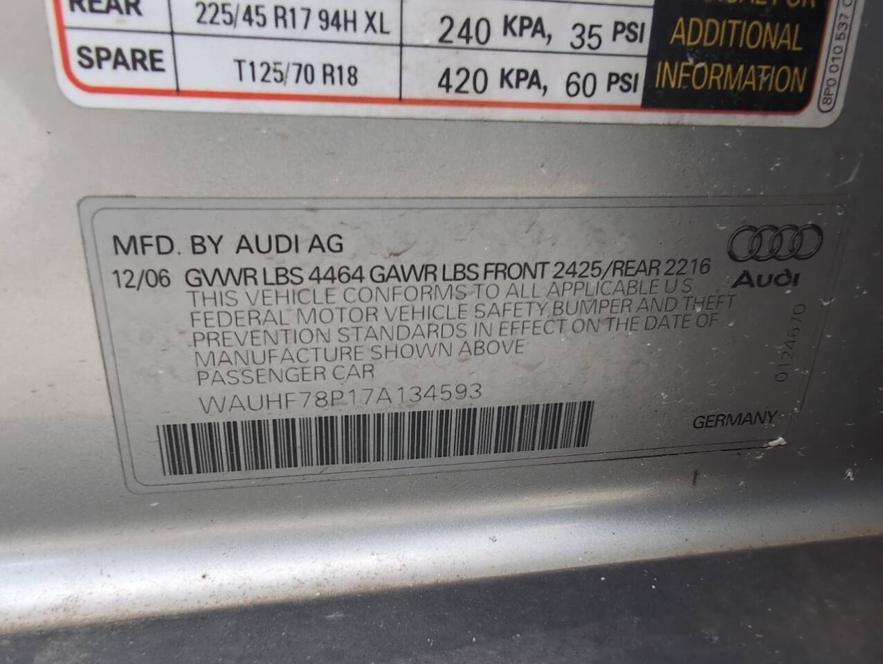 Lt. Gray 2007 Audi A3 2.0T 2.0T 4dr Wagon 6A 16