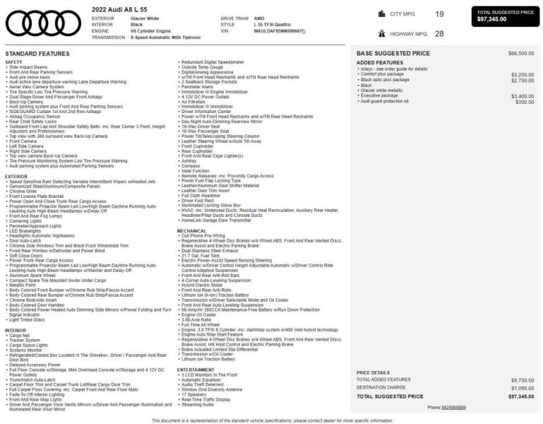 2022 Audi A8 L quattro 55 TFSI
