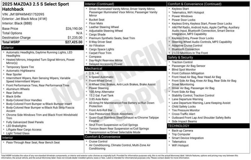 2025 Mazda Mazda3 Hatchback 2.5 S Select Sport