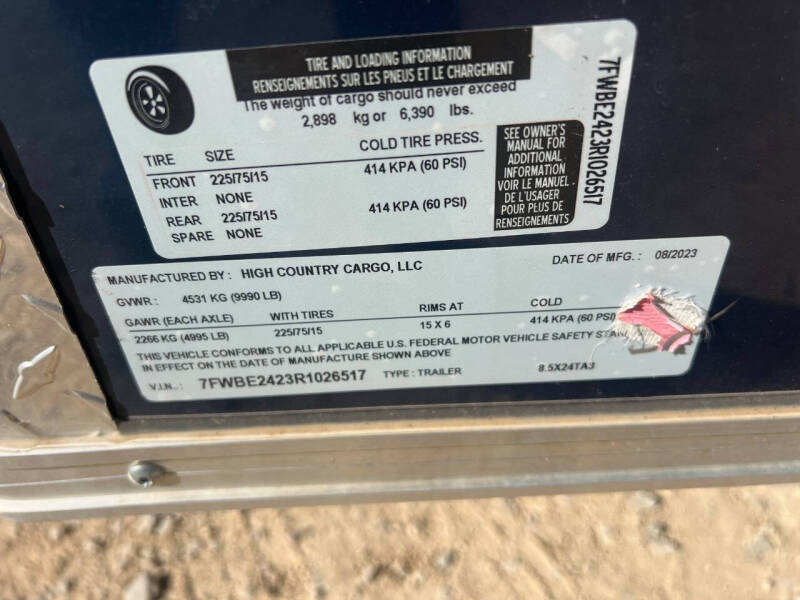 2024 HIGH COUNTRY CARGO 8.5X24 RAMP