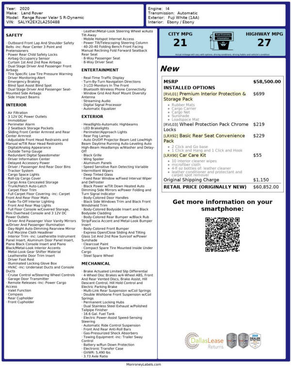 2020 Land Rover Range Rover Velar P250 R-Dynamic S