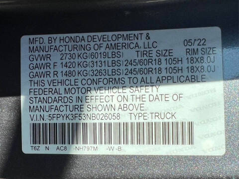 2022 Honda Ridgeline RTL