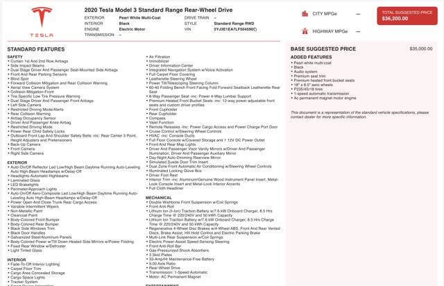 2020 Tesla Model 3 Standard Range