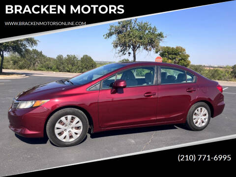 2012 Honda Civic for sale at BRACKEN MOTORS in San Antonio TX