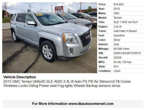 2015 GMC Terrain for sale at D & B AUTO SALES in Somerset PA
