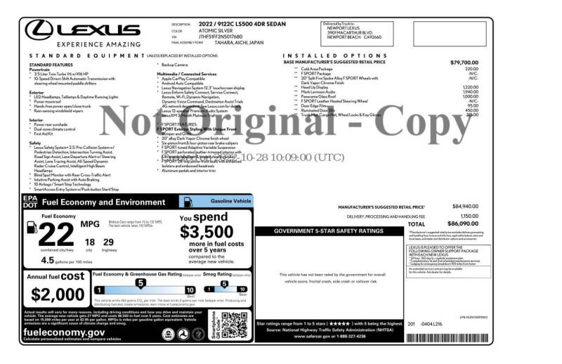 2022 Lexus LS 500 F SPORT