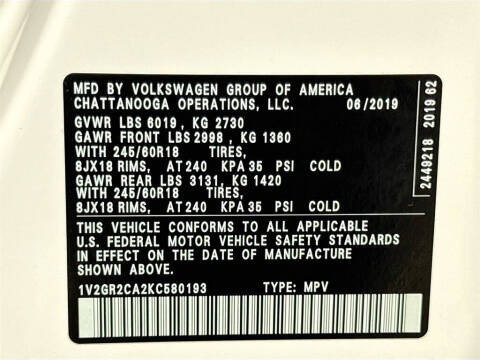 2019 Volkswagen Atlas V6 S 4Motion