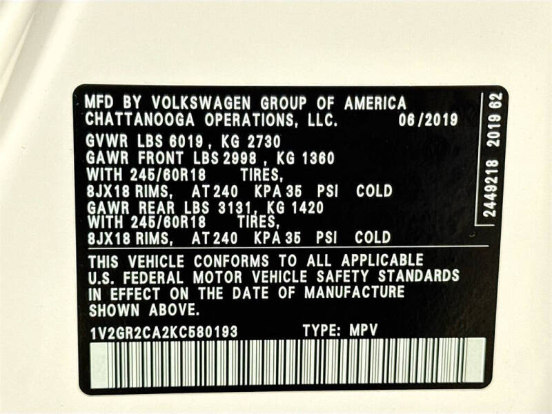 2019 Volkswagen Atlas V6 S 4Motion