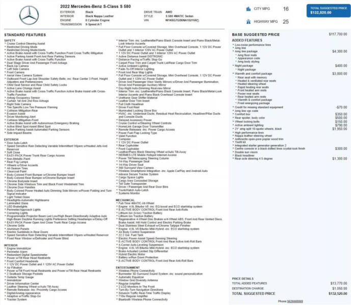 2022 Mercedes-Benz S-Class S 580 4MATIC