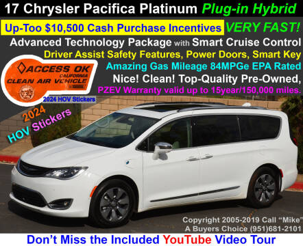 2017 Chrysler Pacifica Hybrid for sale at A Buyers Choice in Jurupa Valley CA