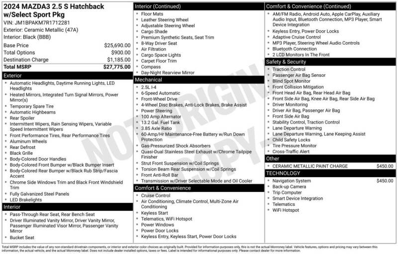 2024 Mazda Mazda3 Hatchback 2.5 S Select Sport