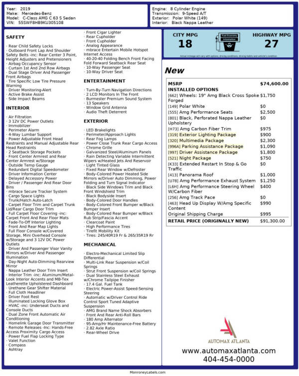 2019 Mercedes-Benz C-Class AMG C 63 S