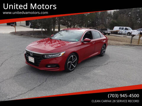 2018 Honda Accord for sale at United Motors in Fredericksburg VA