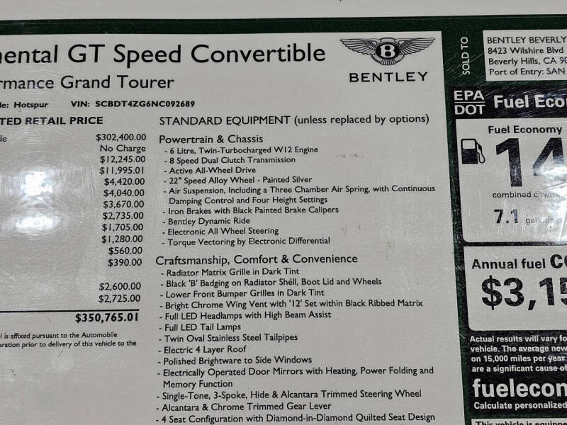 2022 Bentley Continental GTC Speed