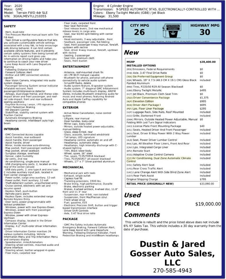 2020 GMC Terrain for sale in Russell Springs, KY Dustin & Jared