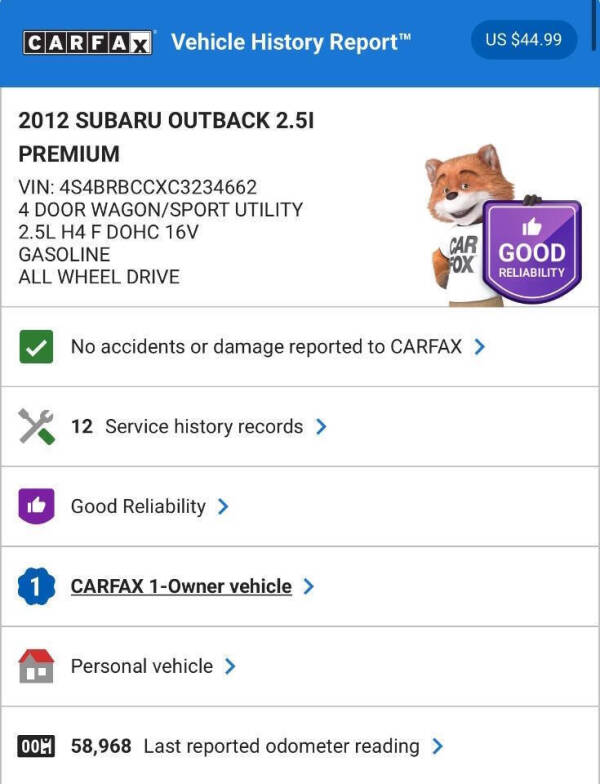 2012 Subaru Outback 2.5i Premium