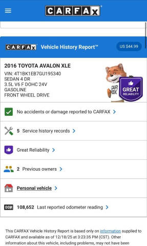 2016 Toyota Avalon XLE Premium