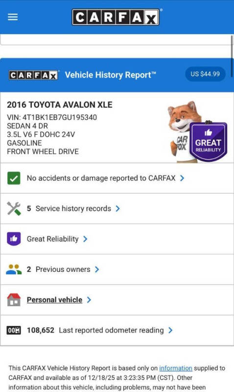 2016 Toyota Avalon XLE Premium