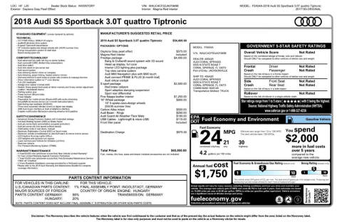 2018 Audi S5 Sportback 3.0T quattro Prestige