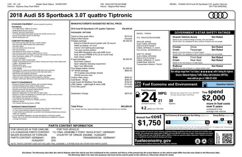 2018 Audi S5 Sportback 3.0T quattro Prestige