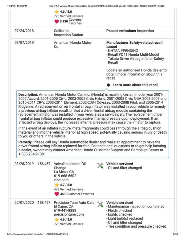 2002 Honda Accord Value Package