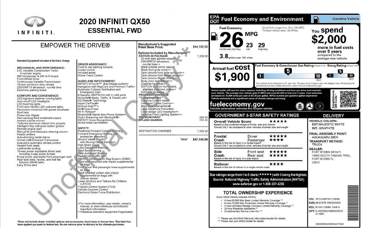 2020 INFINITI QX50 for sale at Rubi Motorsports in Sarasota, FL