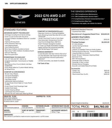 2022 Genesis G70 2.0T