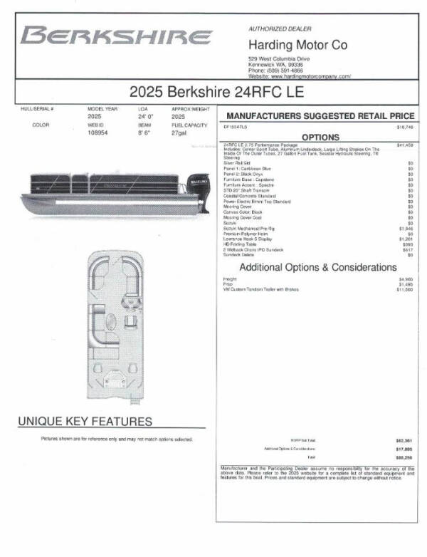 2025 Berkshire 24RFC LE for sale at Harding Motor Company in Kennewick WA