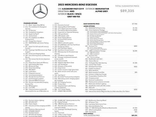 Used 2023 Mercedes-Benz EQE SUV Base with VIN 4JGGM2BB1PA013319 for sale in Conshohocken, PA