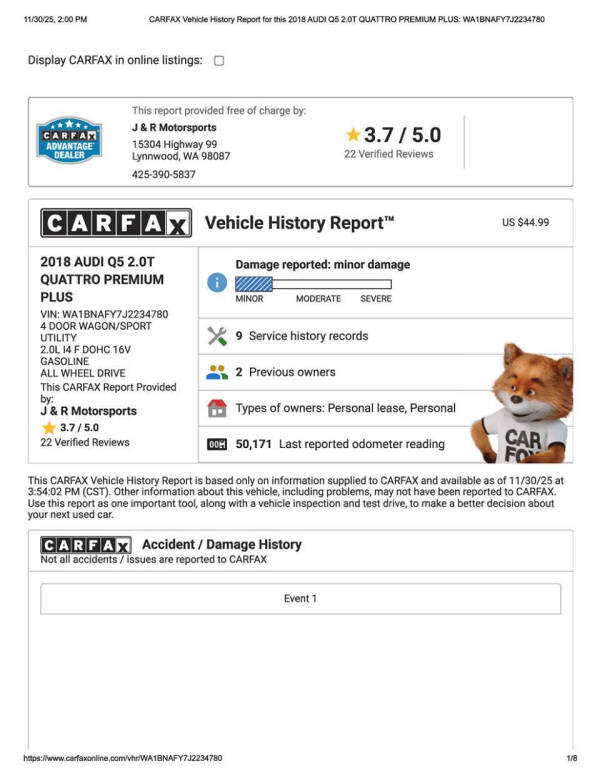 2018 Audi Q5 2.0T quattro Premium Plus