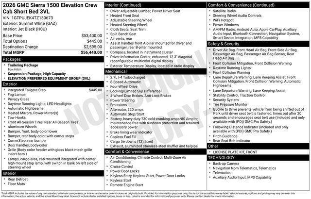 2026 GMC Sierra 1500 Elevation Standard