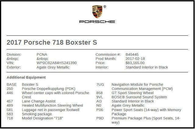 2017 Porsche 718 Boxster S