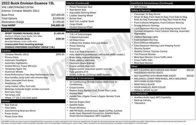 Red 2022 Buick Envision Essence AWD Essence 4dr Crossover 2