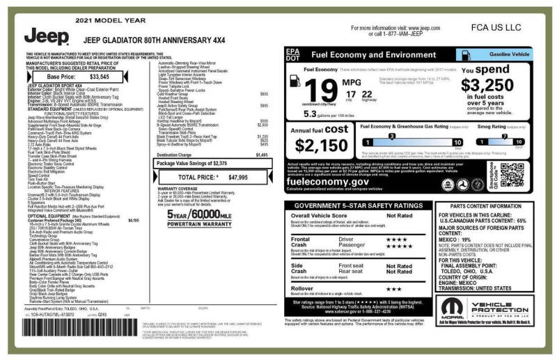 2021 Jeep Gladiator 80th Anniversary Edition