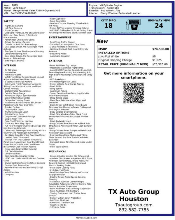 2019 Land Rover Range Rover Velar P380 R-Dynamic HSE
