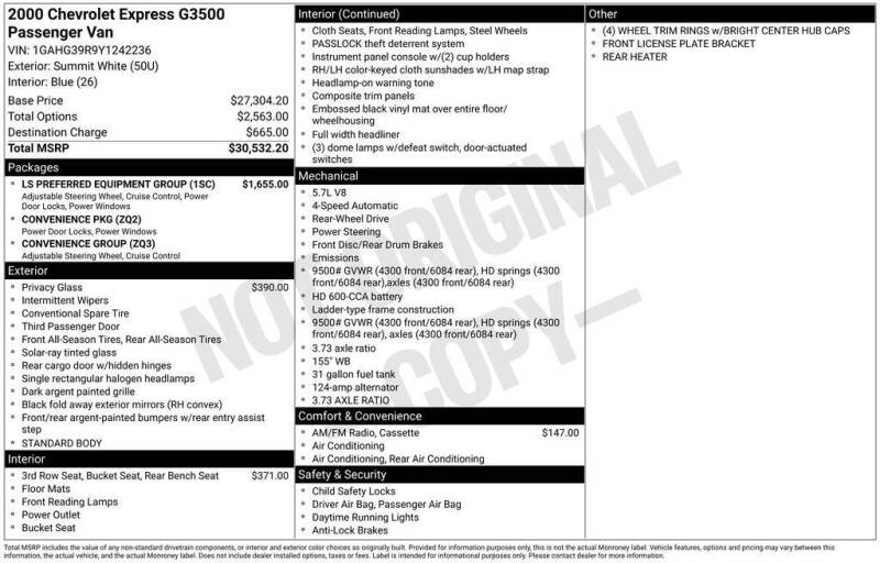 2000 Chevrolet Express G3500 LS