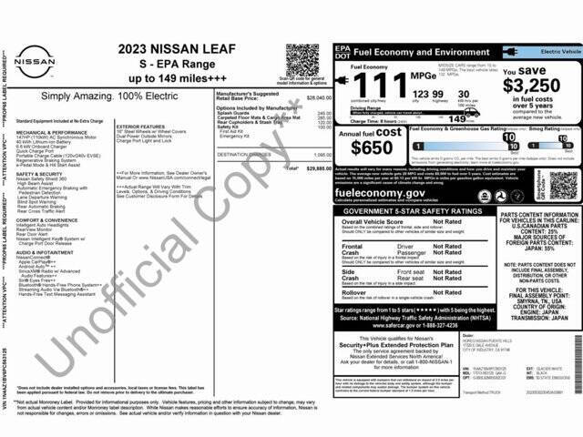 Used 2023 Nissan Leaf S with VIN 1N4AZ1BV6PC563125 for sale in Philadelphia, PA
