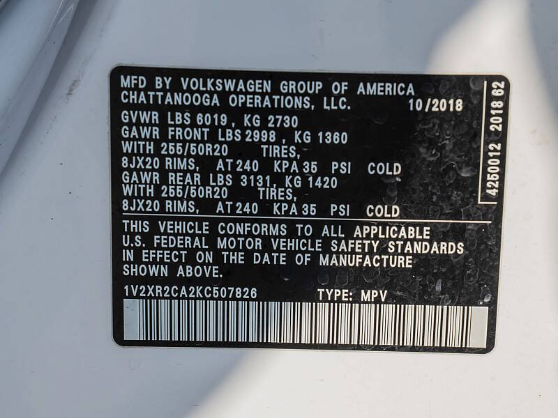 2019 Volkswagen Atlas V6 SE R-Line 4Motion