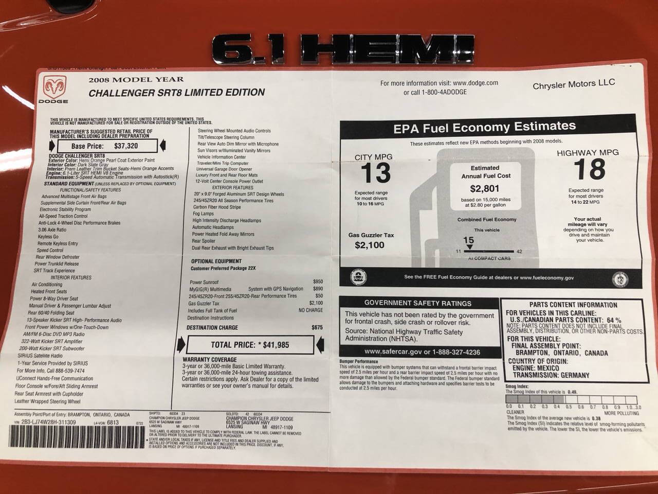 Orange 2008 Dodge Challenger SRT8 SRT8 2dr Coupe 14