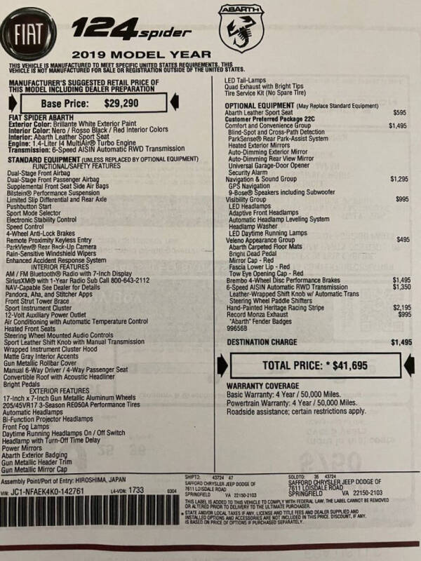 2019 FIAT 124 Spider