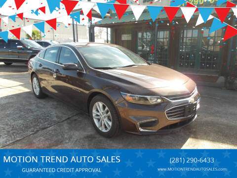 2016 Chevrolet Malibu for sale at MOTION TREND AUTO SALES in Tomball TX