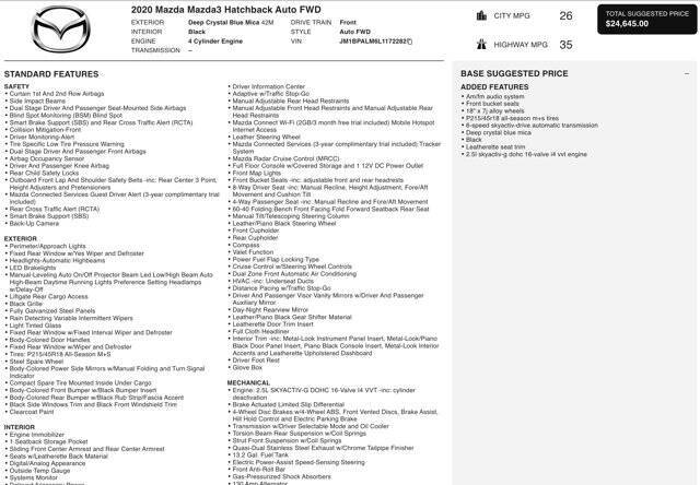 2020 Mazda Mazda3 Hatchback