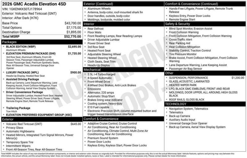 2026 GMC Acadia Elevation