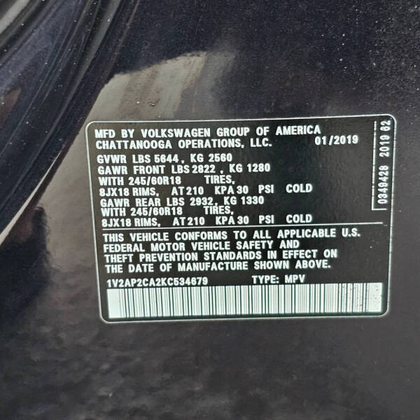 2019 Volkswagen Atlas S