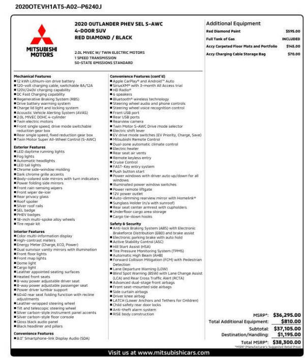 2020 Mitsubishi Outlander PHEV SEL